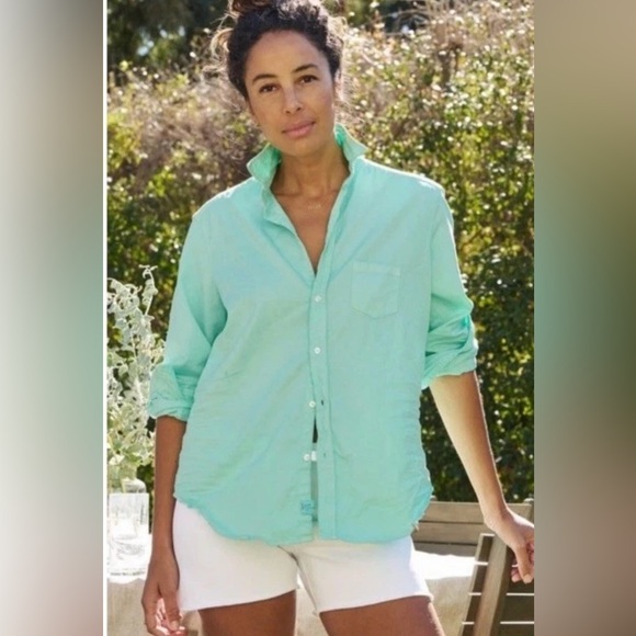 Frank & Eileen EILEEN Famous Denim Relaxed Button-Up Shirt in Mint Green M  $278 - Picture 1 of 15